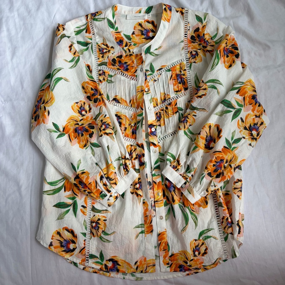 Anthropologie MAYE Floral Pintuck Button Front Blouse Boho Top Size S - Picture 2 of 8